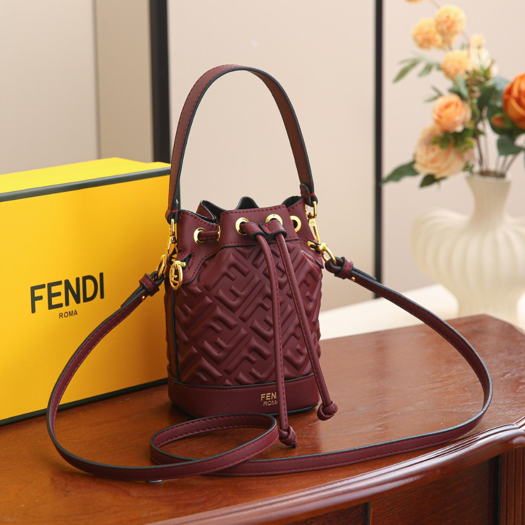 FENDI Women’s Designer Bucket Handbag – Brown Monogram Luxury Purse | Premium Fashion Bag in Dubai, UAE